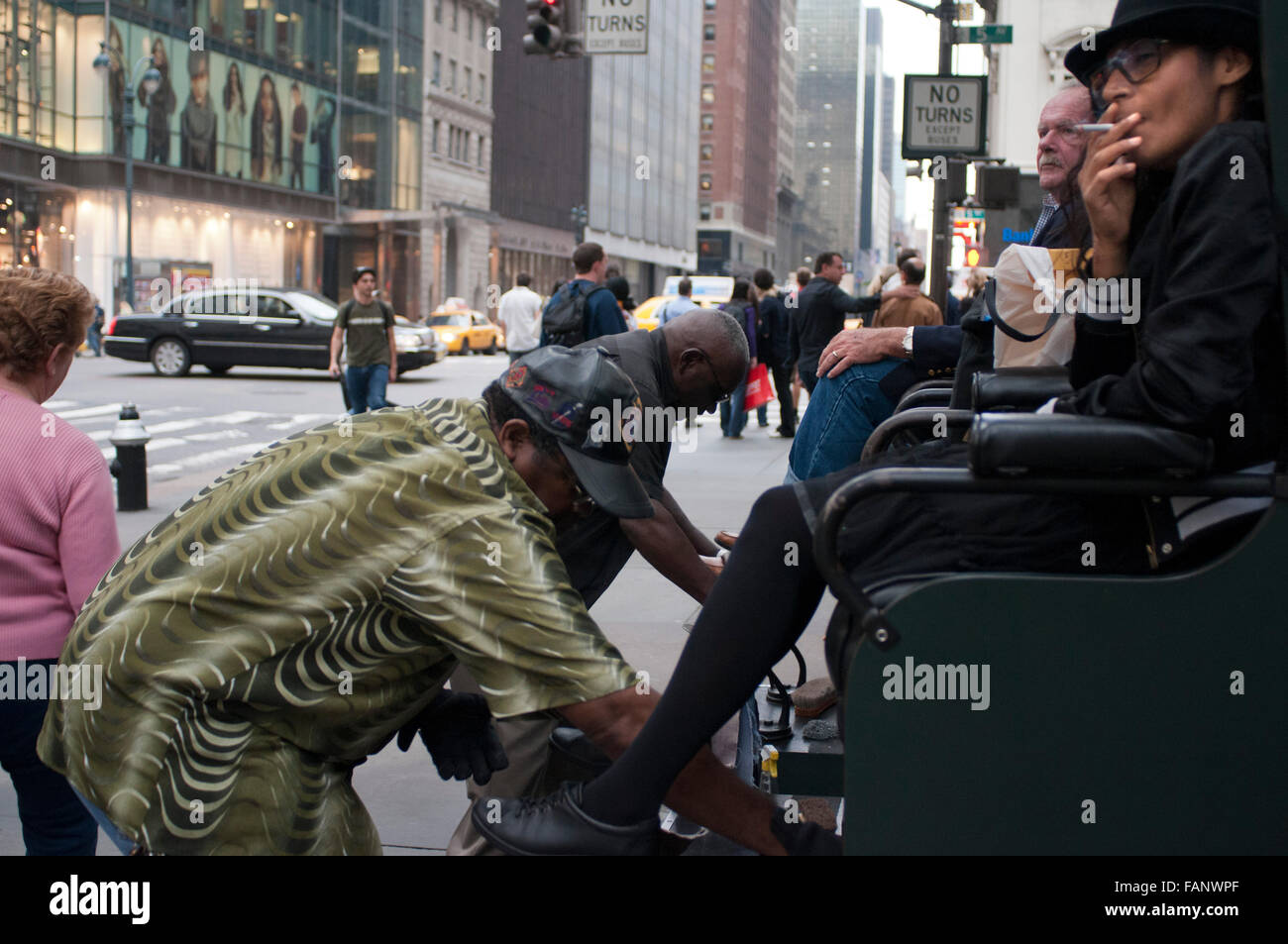 NEW YORK, A shoe shine stand on Sixth Avenue in New York Stock Photo