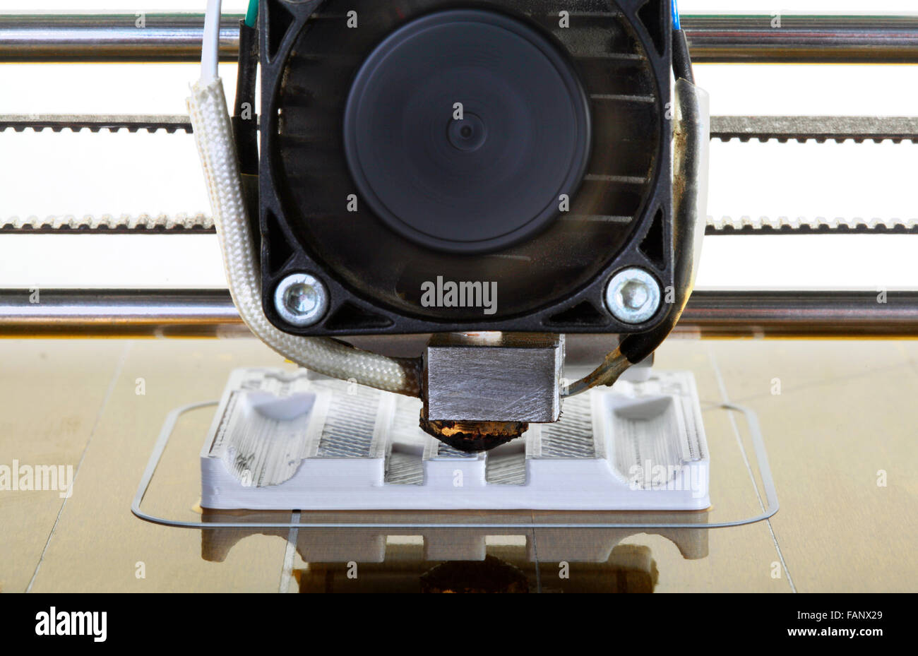 Printing Plastic Part Prototype with 3D Printer Stock Photo