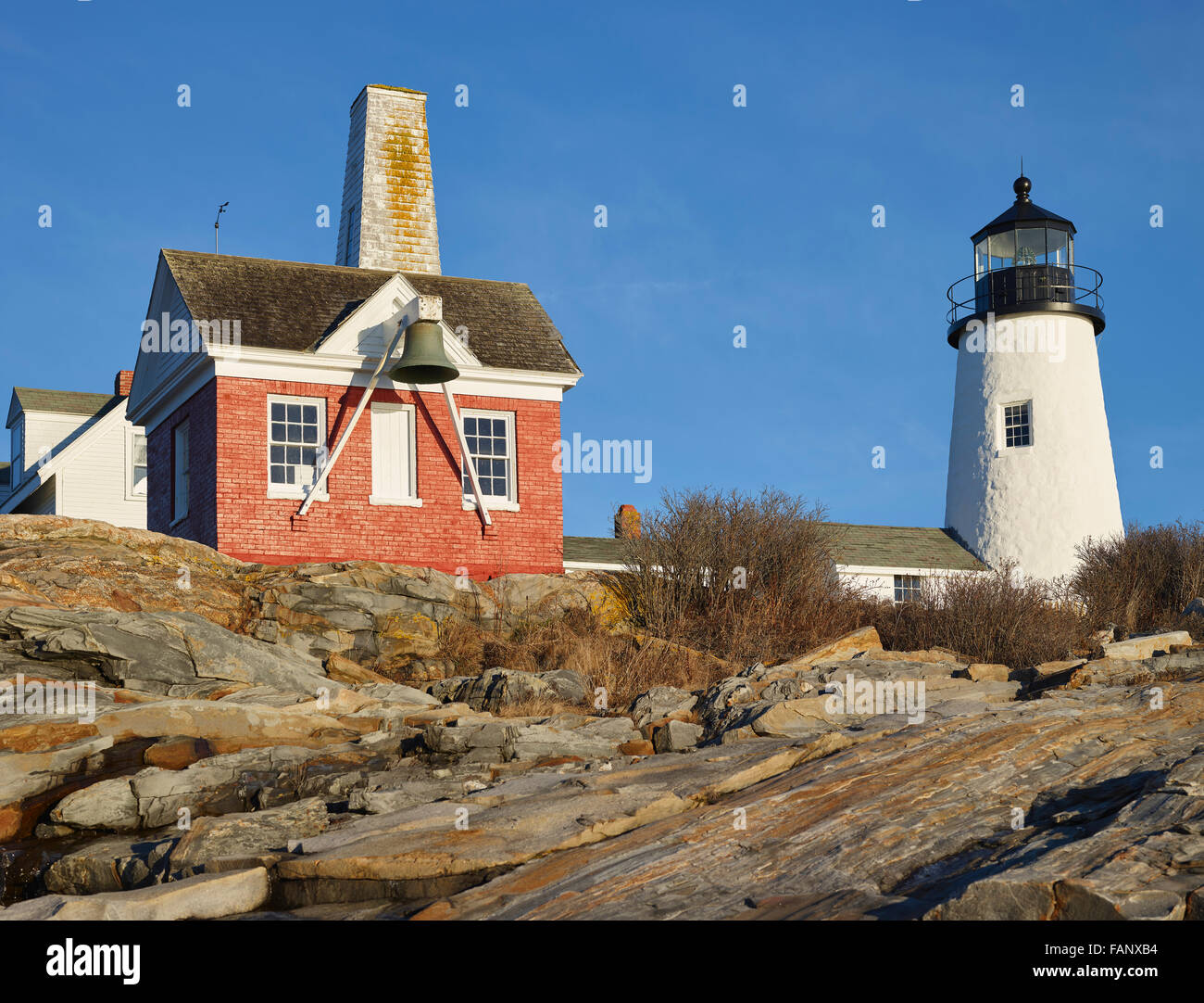 A view of Pemaquid Point Light and the Fog Bell House in Bristol, Maine