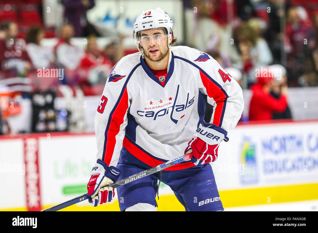 Washington Capitals right wing Tom Wilson (43) warms up before an