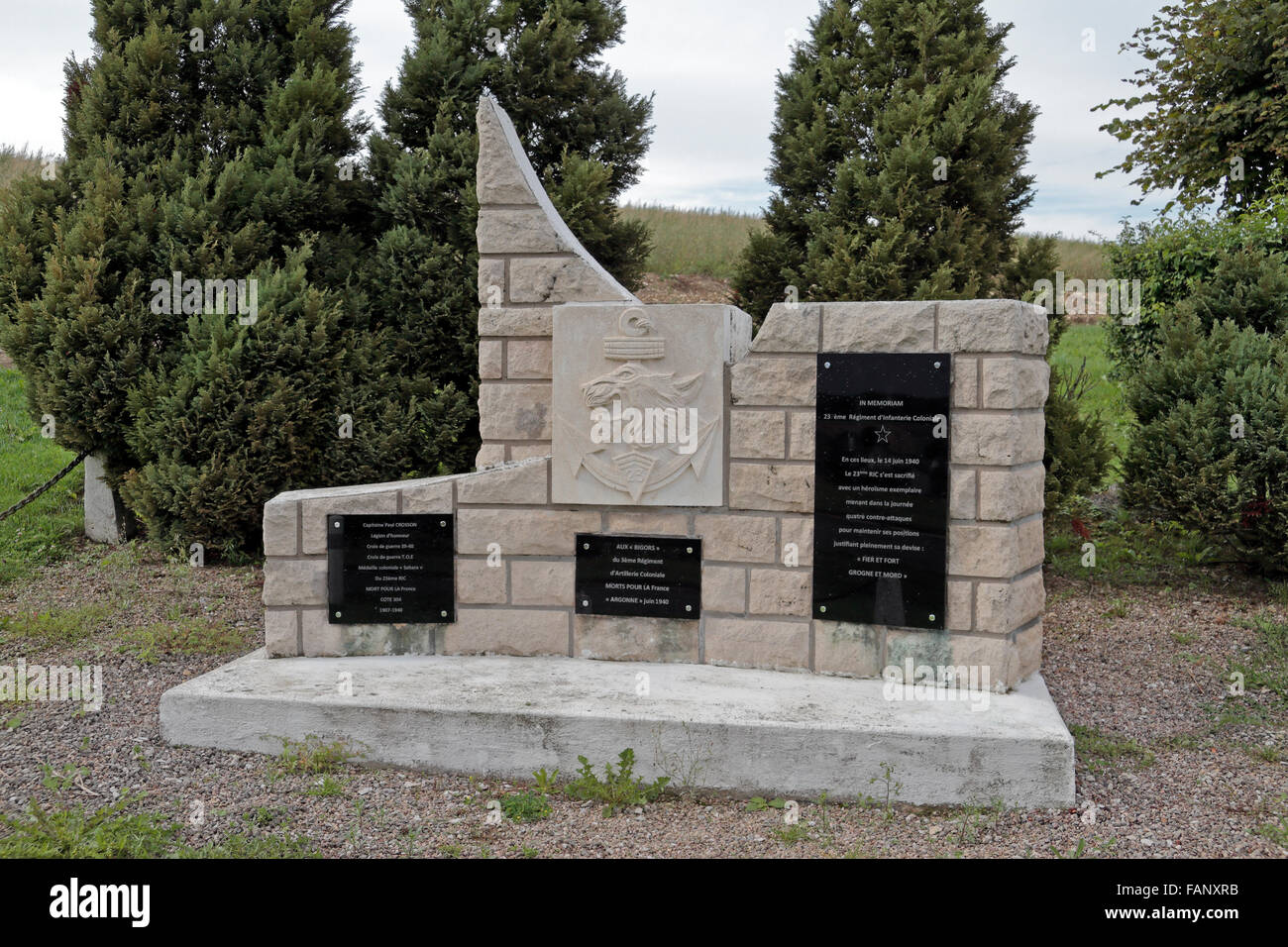 Memorial to the 3rd & 23rd Infantry Regiment near the French National Cemetery at Esnes-en-Argonne, Lorraine, France. Stock Photo