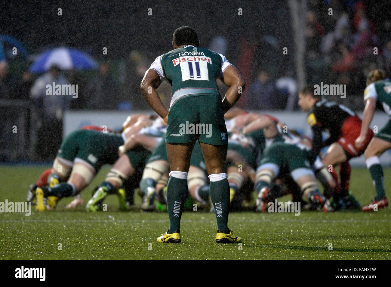 London, UK. 2nd January, 2016. Aviva Premiership Rugby Saracens v Leicester Tigers at The Allianz Park Stadium London UK action during the match which was won by Saracens 26-6 Credit:  Leo Mason sports photos/Alamy Live News Stock Photo