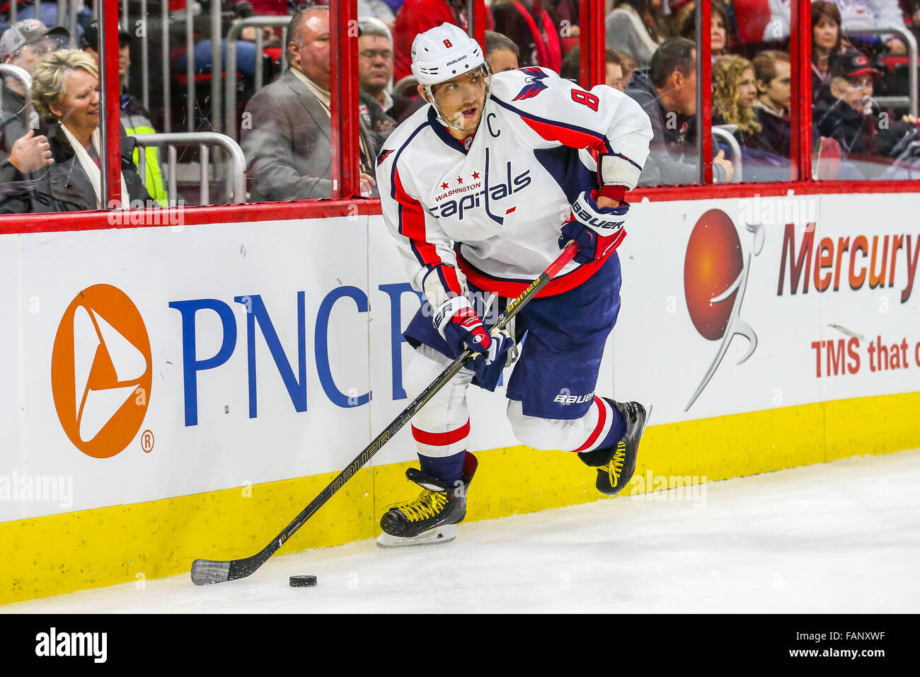 Dec. 31, 2015 - Washington Capitals left wing Alex Ovechkin (8) during the NHL game between the Washington Capitals and the Carolina Hurricanes at the PNC Arena. © Andy Martin Jr./ZUMA Wire/Alamy Live News Stock Photo
