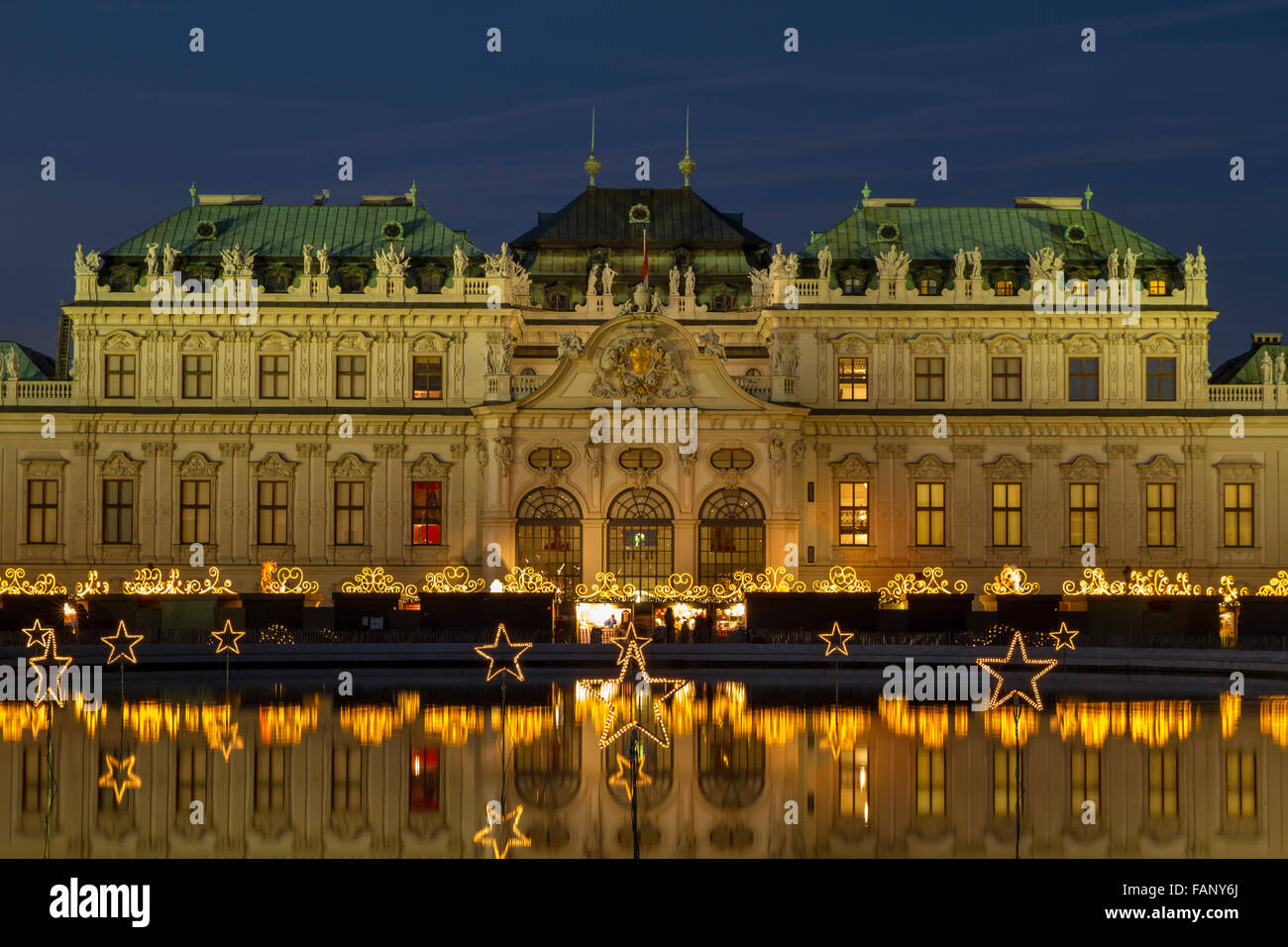 Christmas lights with Christmas Market in front of Belvedere Palace