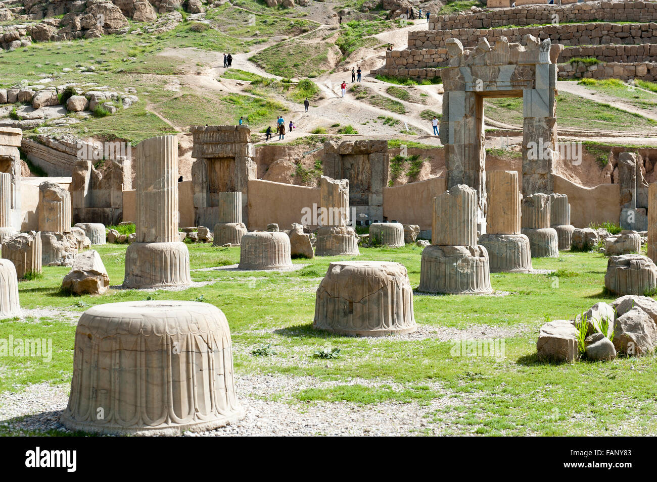 Ruins, bases of columns, Hundred Column Hall, ancient Persian city of