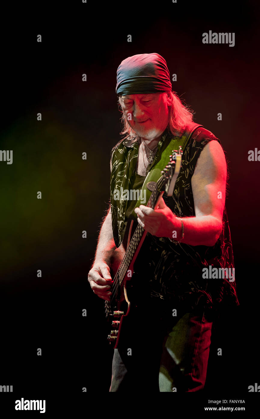 Bass player Roger Glover David of the rock band Deep Purple, concert in Munich, Bavaria, Germany Stock Photo