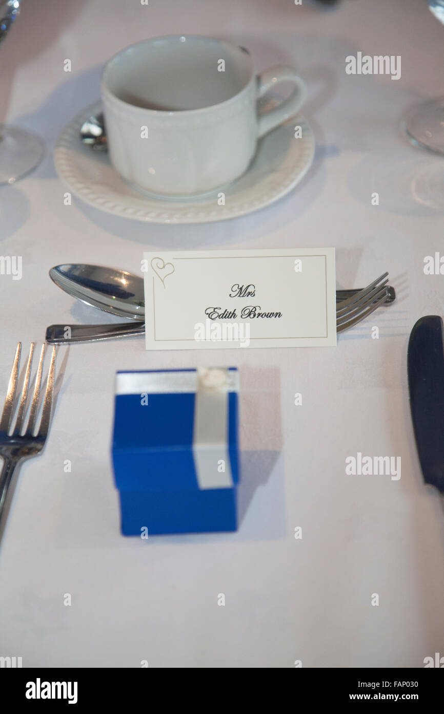 table decorations at wedding reception table Stock Photo