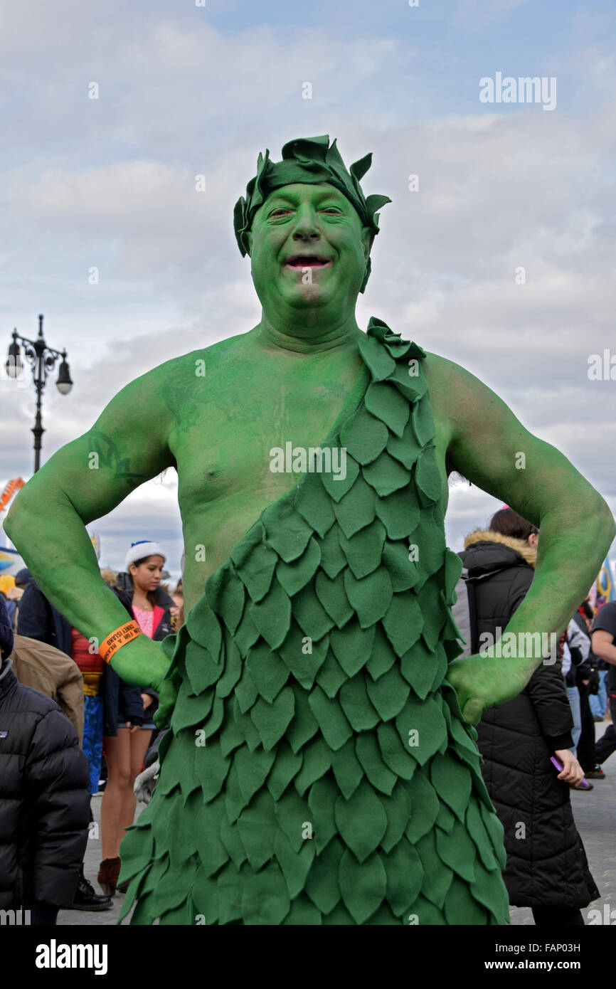 A man dressed as the Jolly Green Giant on the boardwalk in Coney Stock