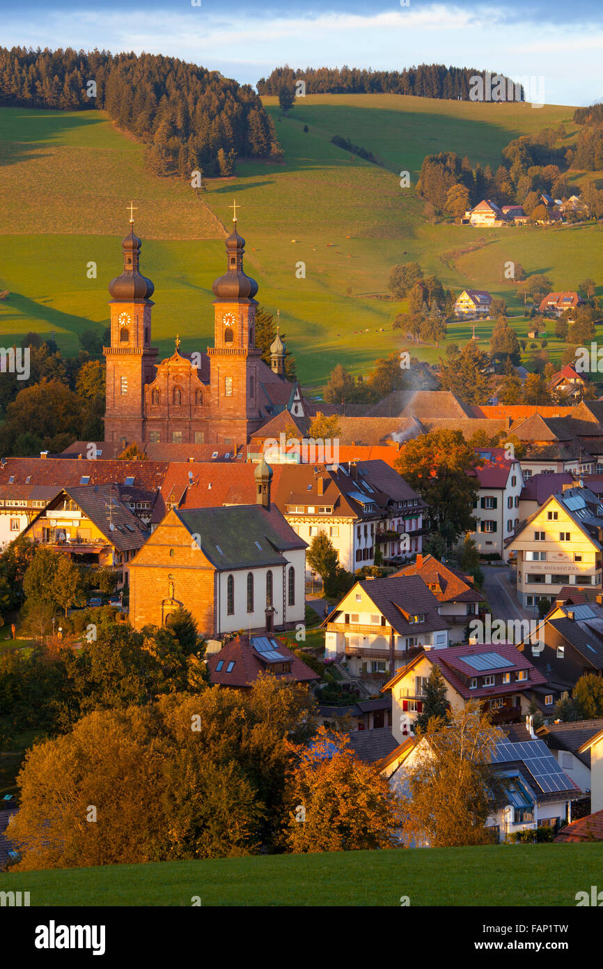 Overview of Saint Peter (Sankt Peter) at sunset, Black Forest, Germany Stock Photo