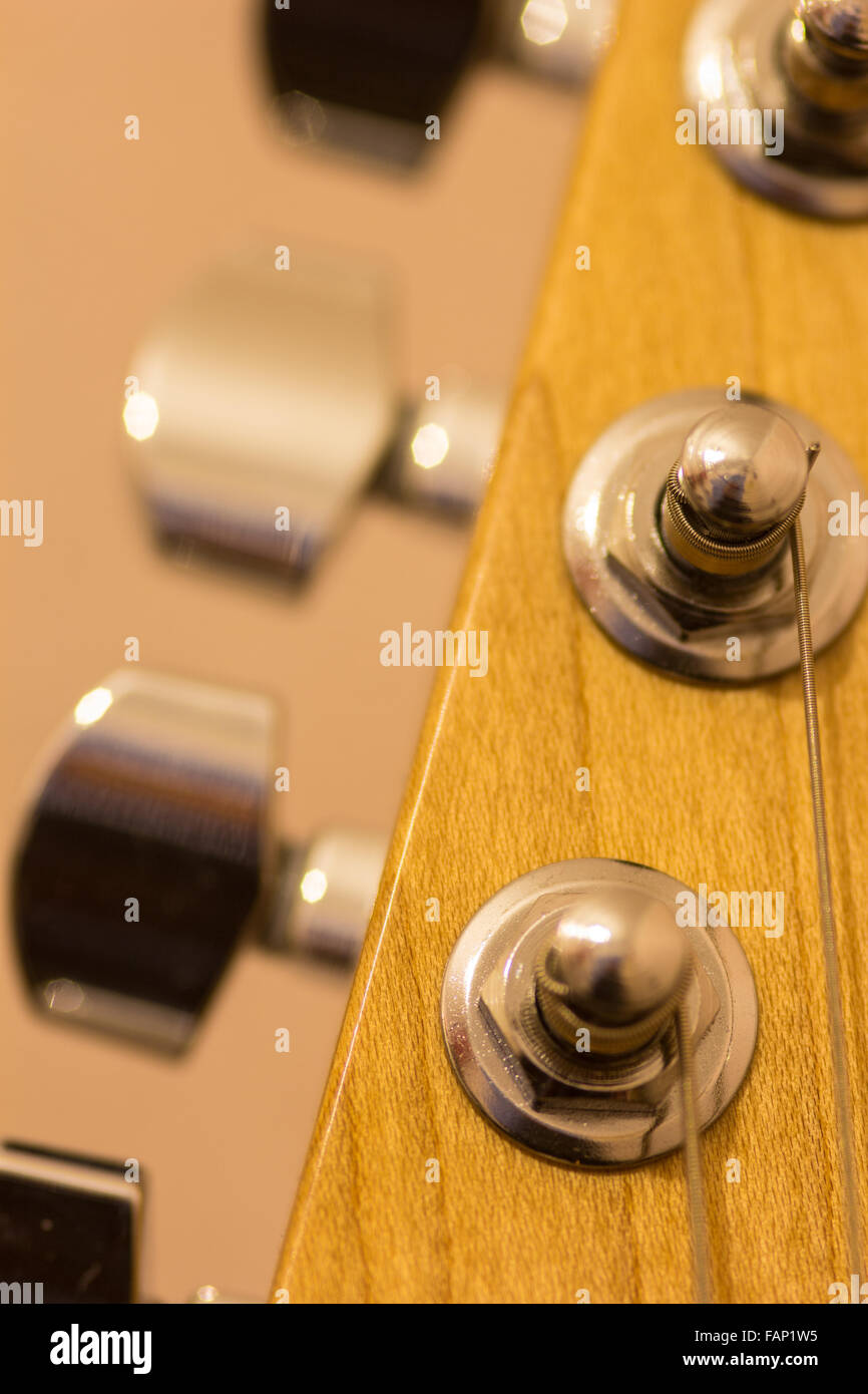 Macro of guitar tuning pegs Stock Photo