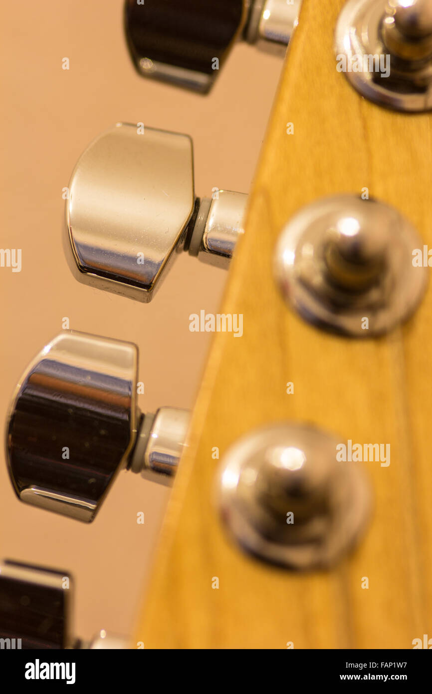Macro of guitar tuning pegs Stock Photo