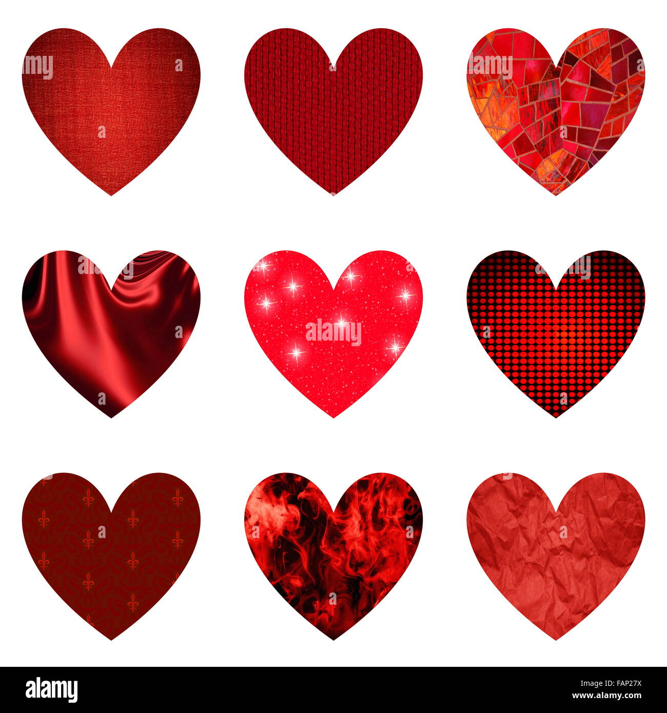 Set of textured red hearts isolated in white background Stock Photo - Alamy