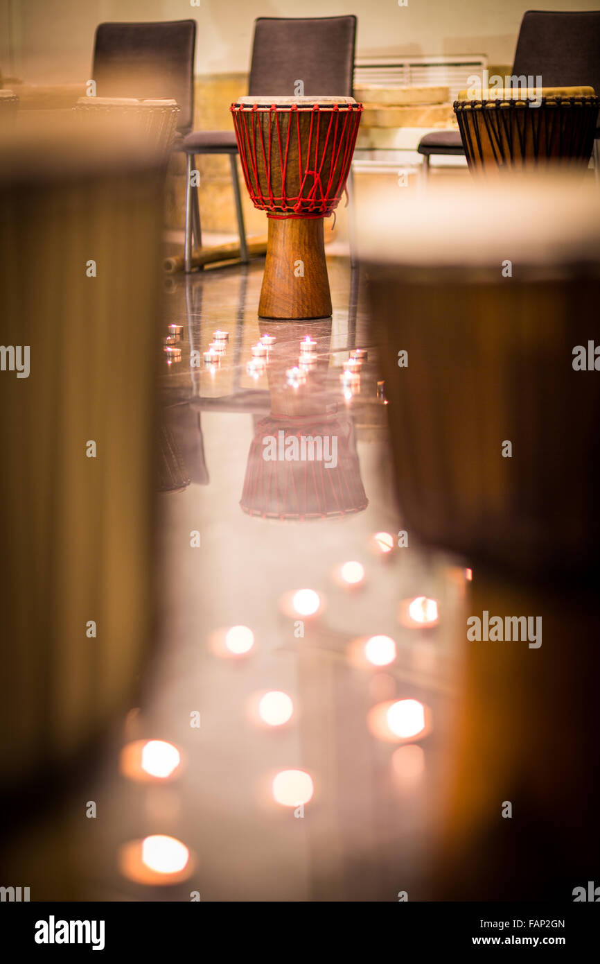 Group of people playing on drums therapy by music Stock Photo Alamy