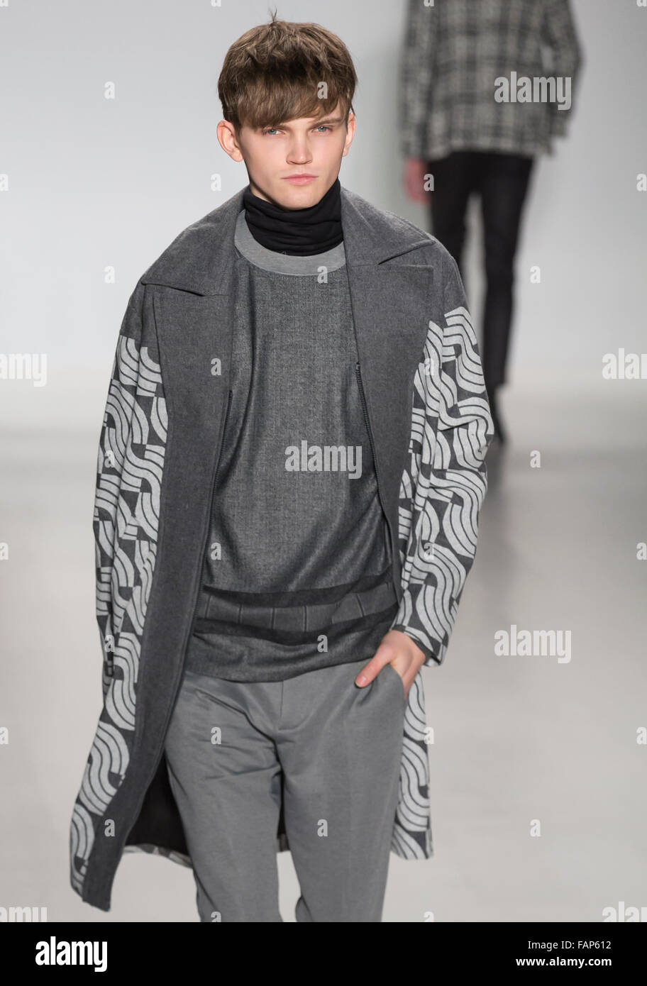 NEW YORK, NY - FEBRUARY 15, 2015: Morris Pendlebury walks the runway at the Custo Barcelona show at F/W 2015 NY Fashion Week Stock Photo