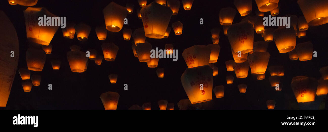 Night view of Sky Lanterns in the air during Chinese Lantern Festival ...