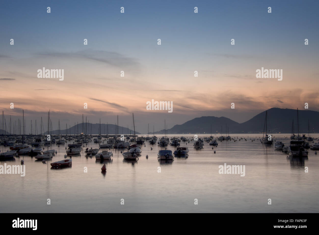 Lerici view, evening calm. Liguria, Italy. Stock Photo
