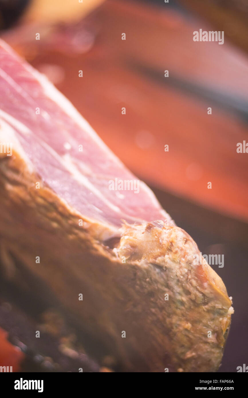 Spanish Iberian cured ham leg cut photo Stock Photo Alamy