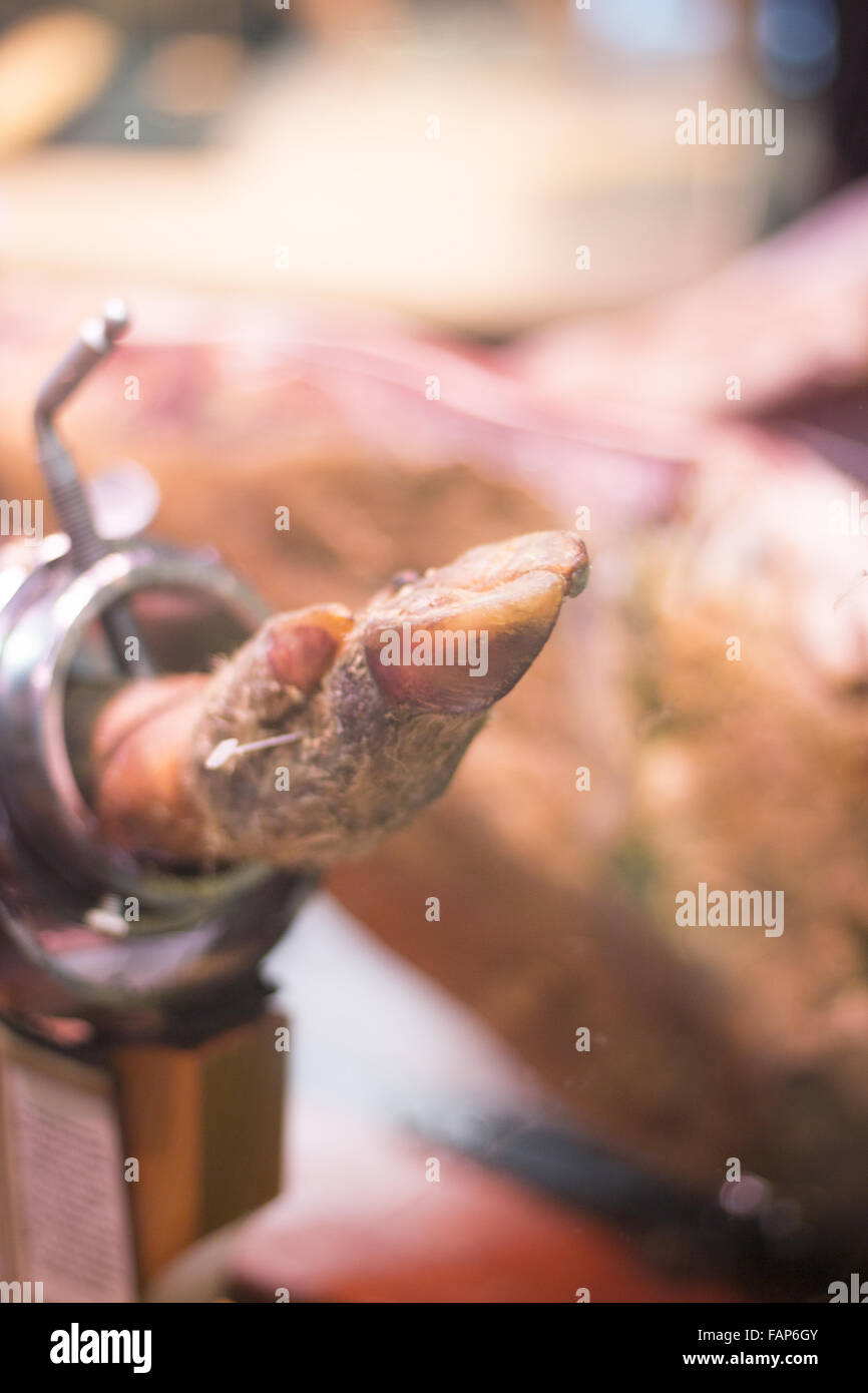 Spanish Iberian cured ham leg cut photo Stock Photo Alamy
