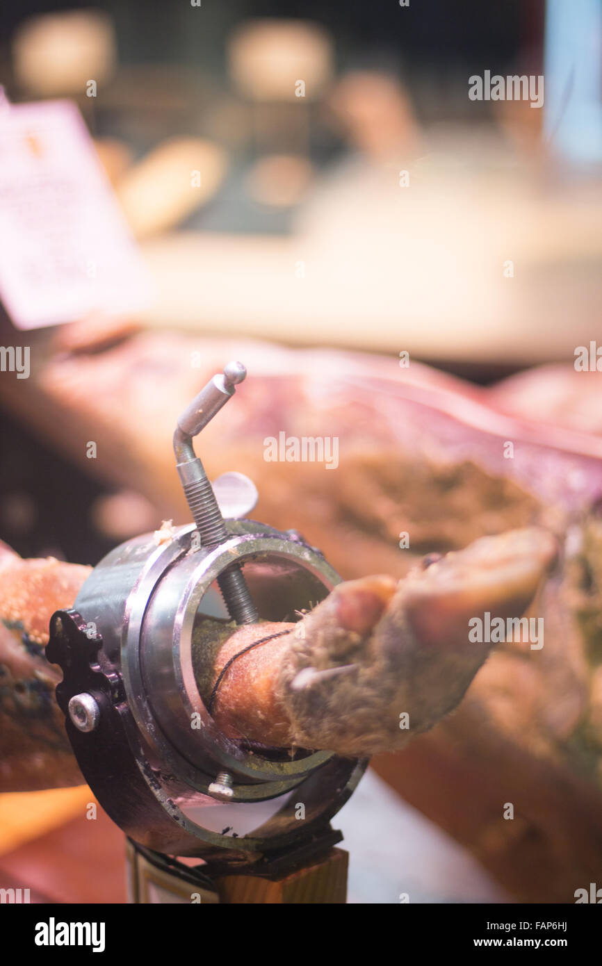 Spanish Iberian cured ham leg cut photo Stock Photo Alamy