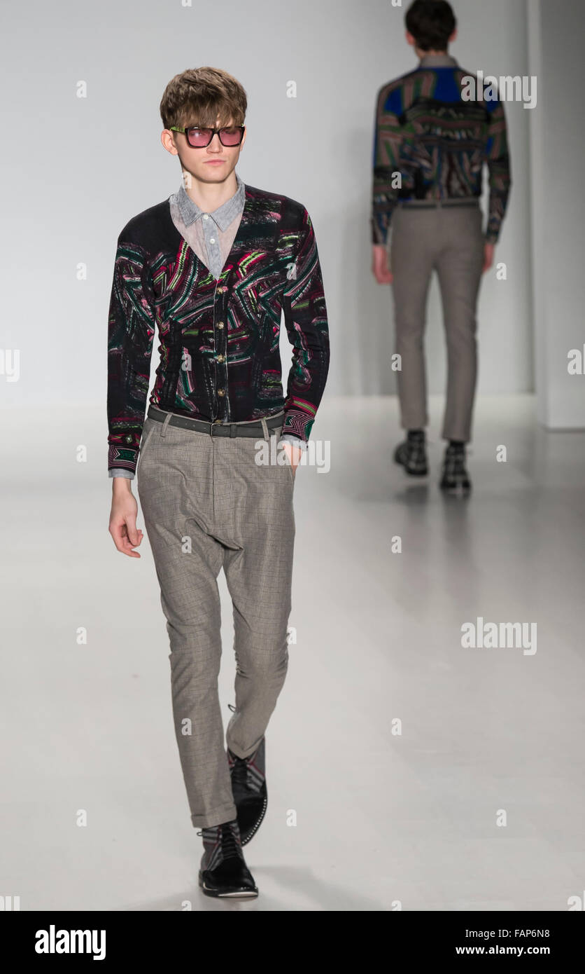 NEW YORK, NY - FEBRUARY 15, 2015: Morris Pendlebury walks the runway at the Custo Barcelona fashion show during NYFW F/W 2015 Stock Photo