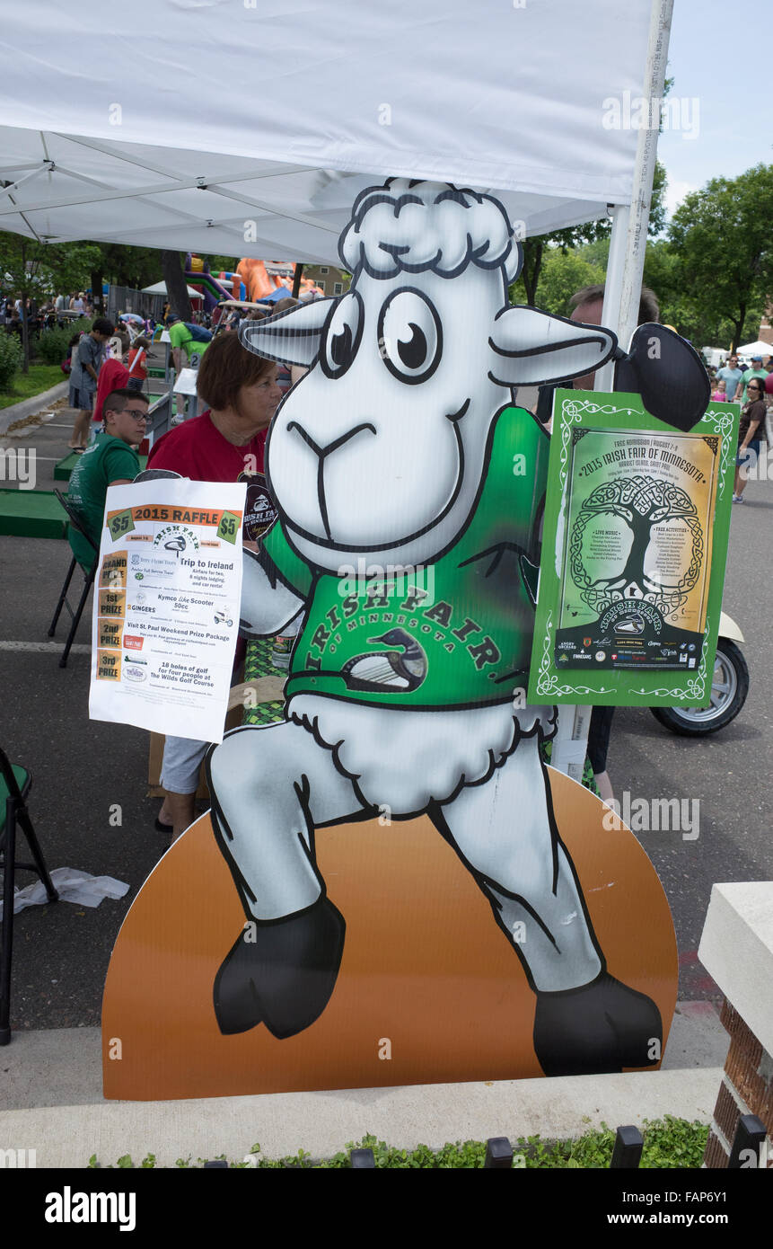 Life size happy sheep poster advertising the Irish Fair of Minnesota