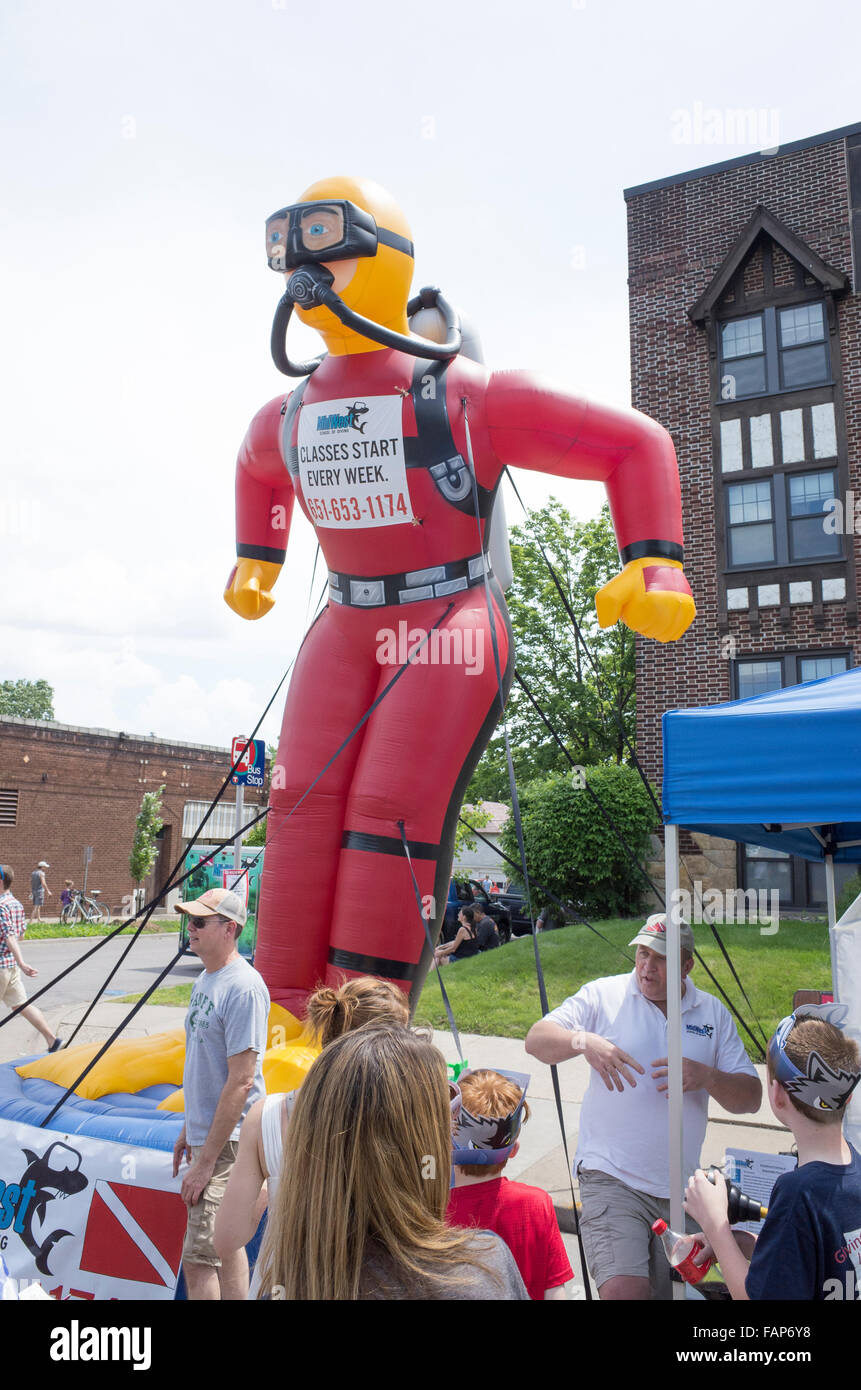 Blow up mannequin advertising Midwest School of diving. Grand Old Day