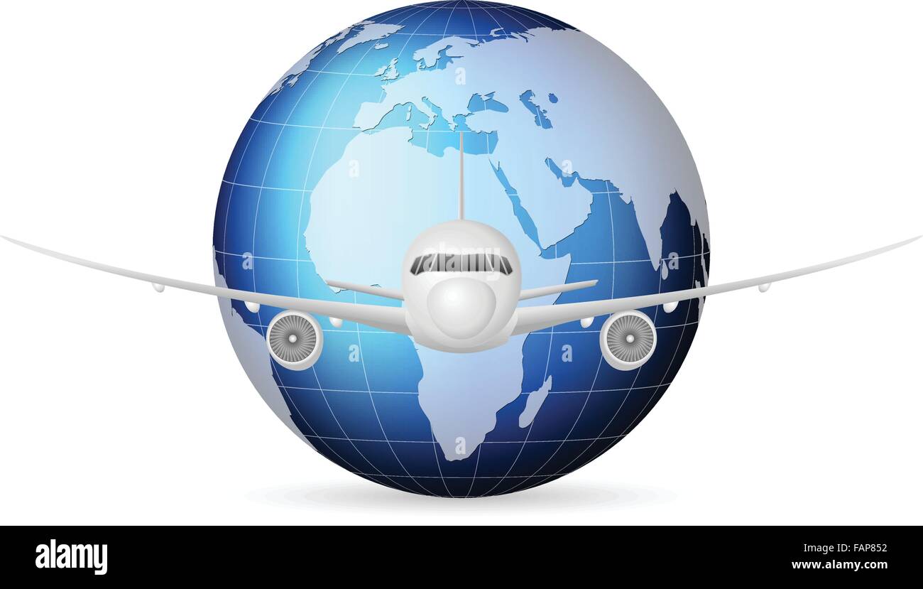 Airplane travel around the blue world globe Stock Vector Image & Art ...