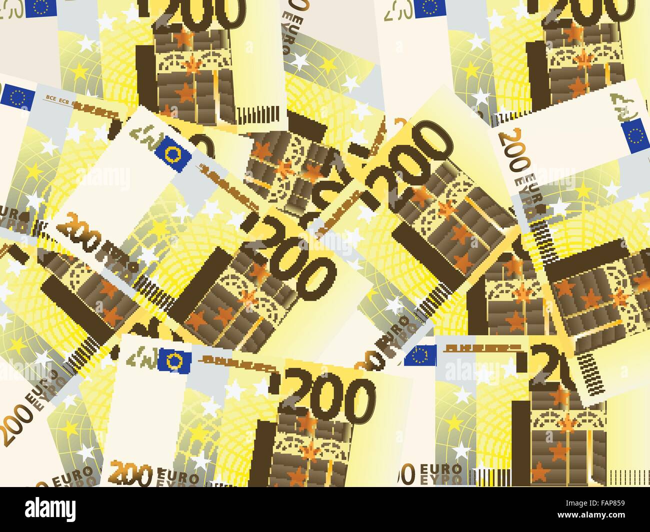 Background from a two hundred euro banknotes. Vector illustration. Stock Vector