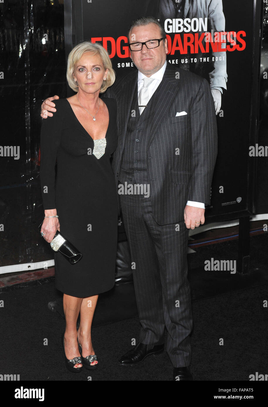 LOS ANGELES, CA - JANUARY 26, 2010: Ray Winstone & wife Elaine at the Los Angeles premiere of his new movie 'Edge of Darkness' at Grauman's Chinese Theatre, Hollywood. Stock Photo
