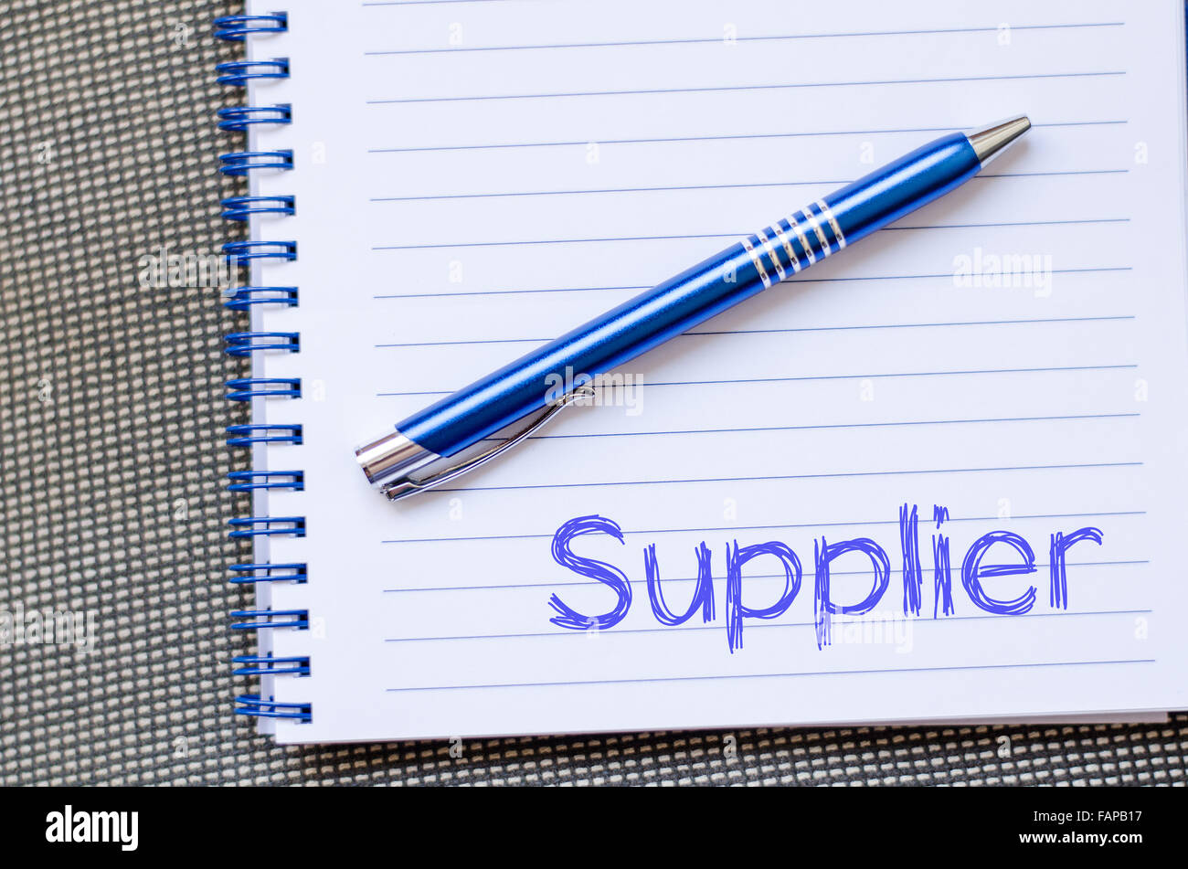 Supplier text concept write on notebook with pen Stock Photo Alamy
