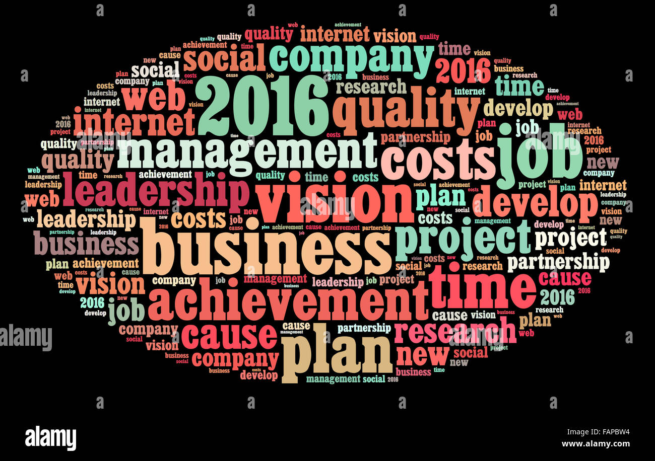 2016 goals word cloud concept over dark background Stock Photo