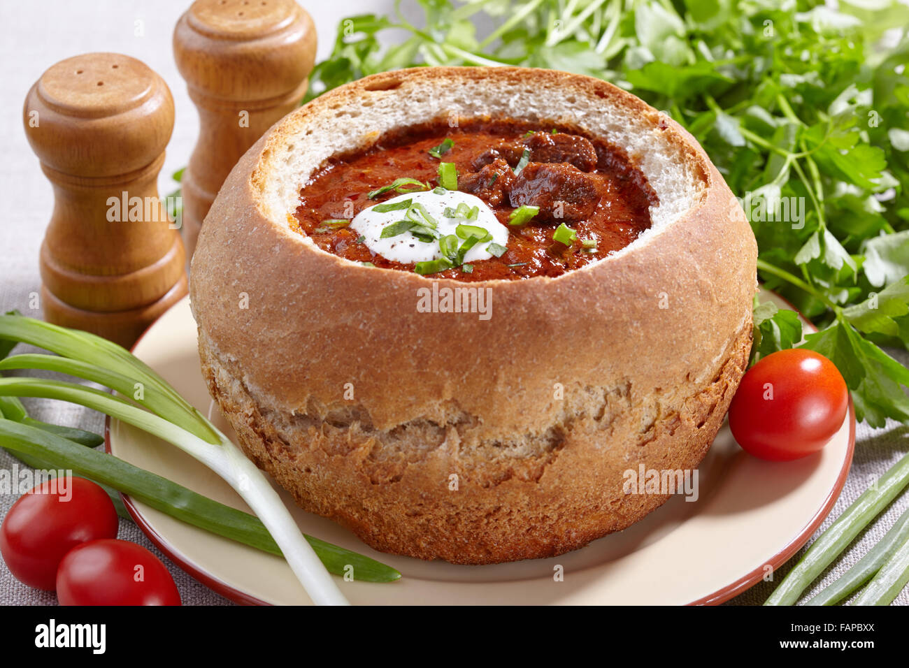 Czech cuisine. Goulash served in bread Stock Photo 92690722 Alamy