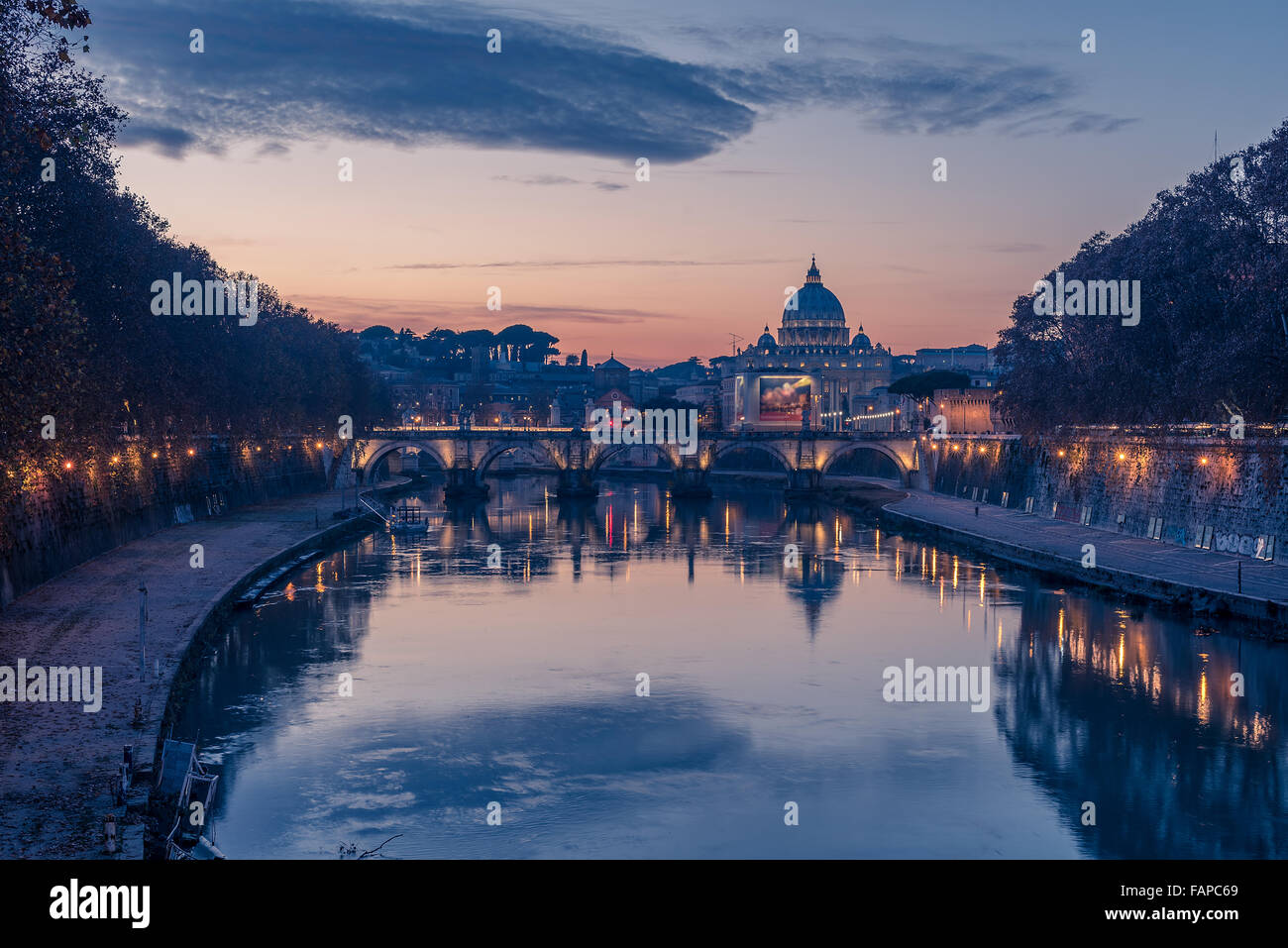 Rome, Italy: St. Peter's Basilica and Saint Angelo Bridge Stock Photo