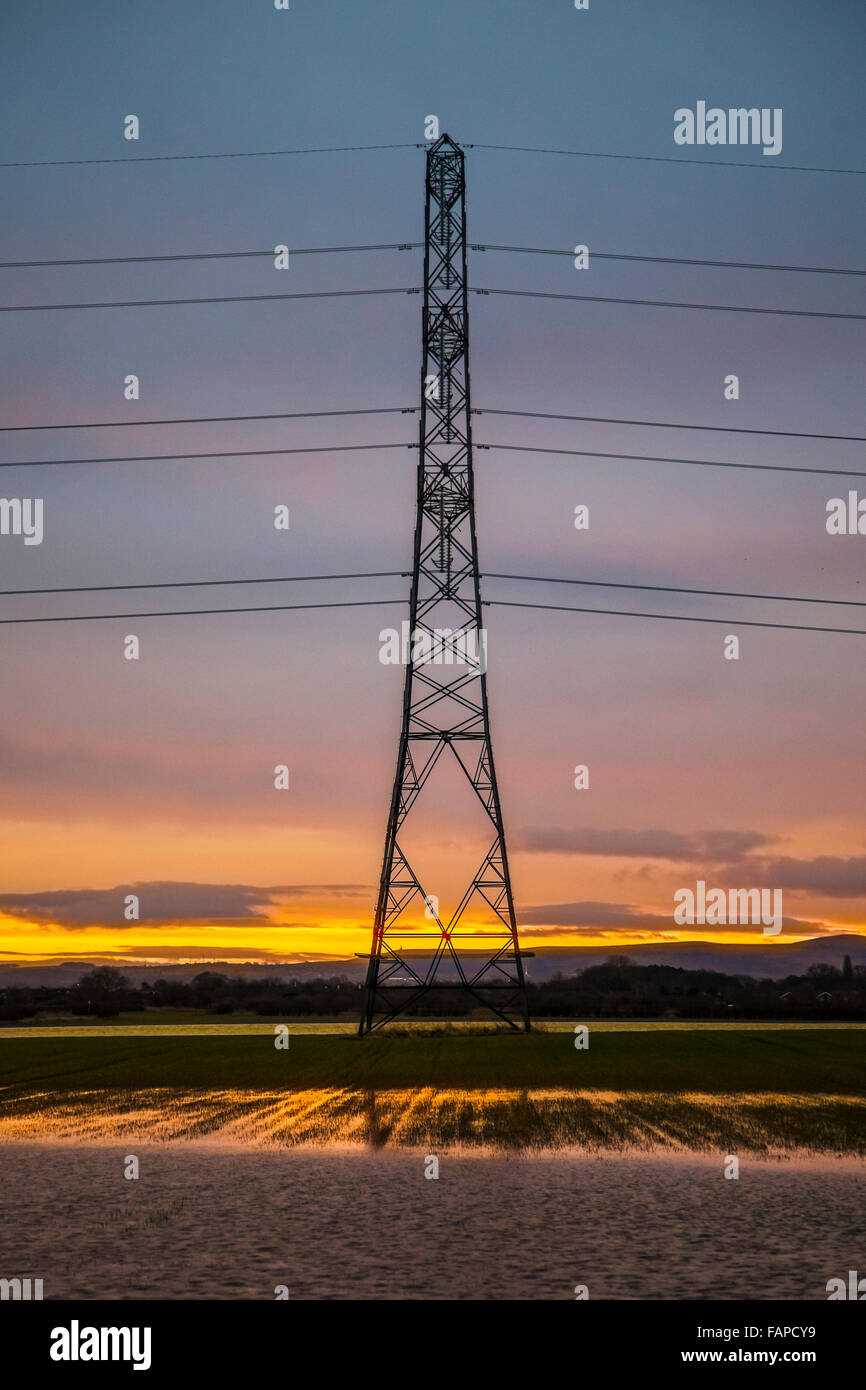 Electricity overhead highvoltage cables, Pylons, overhead power lines