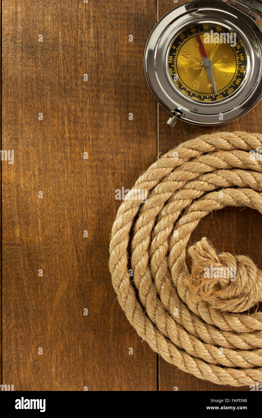Comp Rope Compass rope on wooden hi-res stock photography and images - Alamy