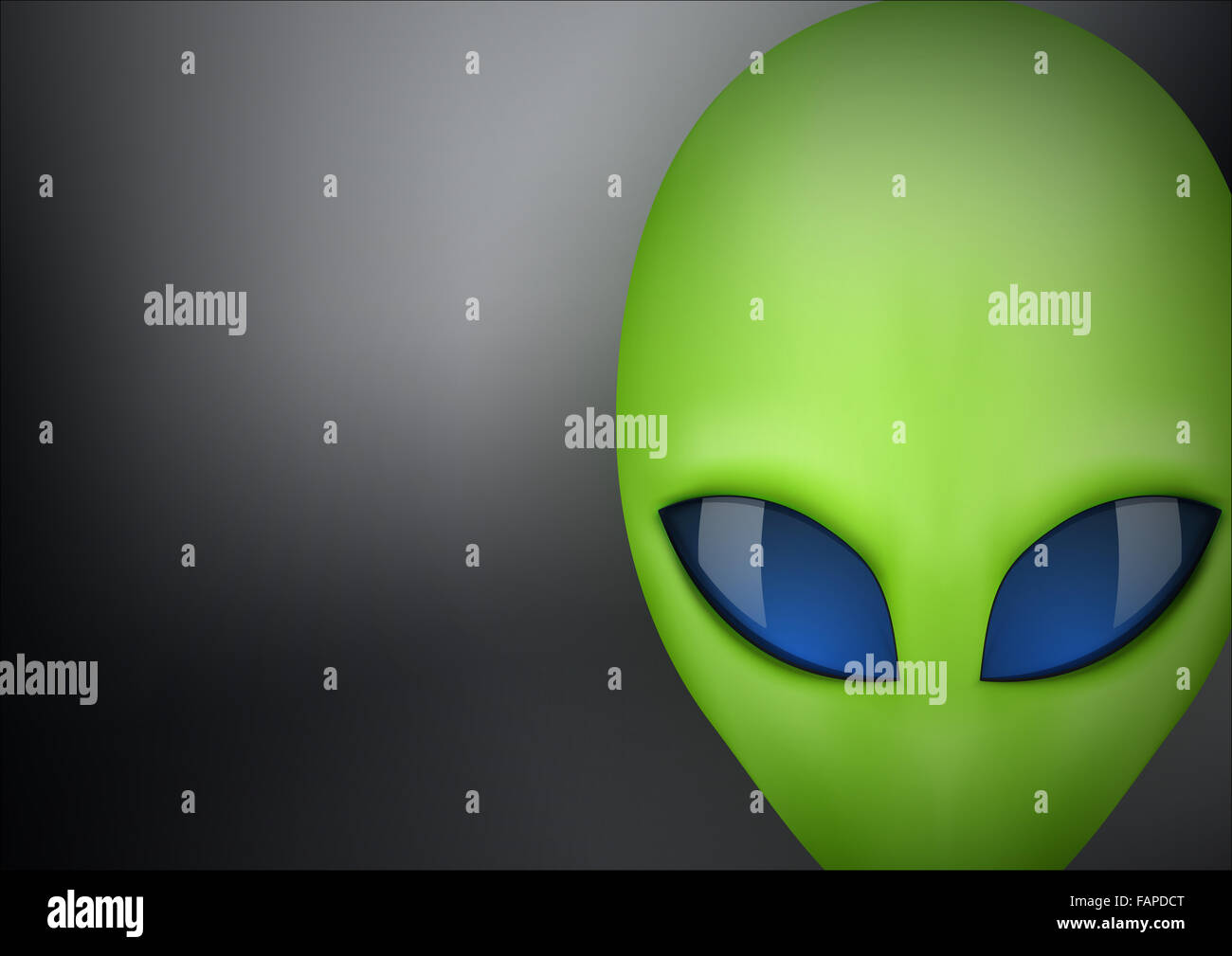 Background Alien green head creature from another world.  illustration isolated on white background. Stock Photo