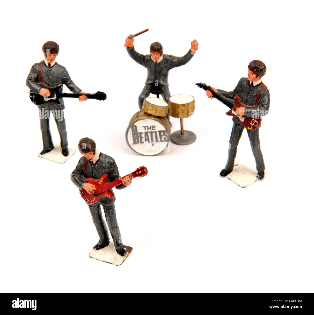 Children's die cast metal figures of The Beatles playing instruments Stock Photo