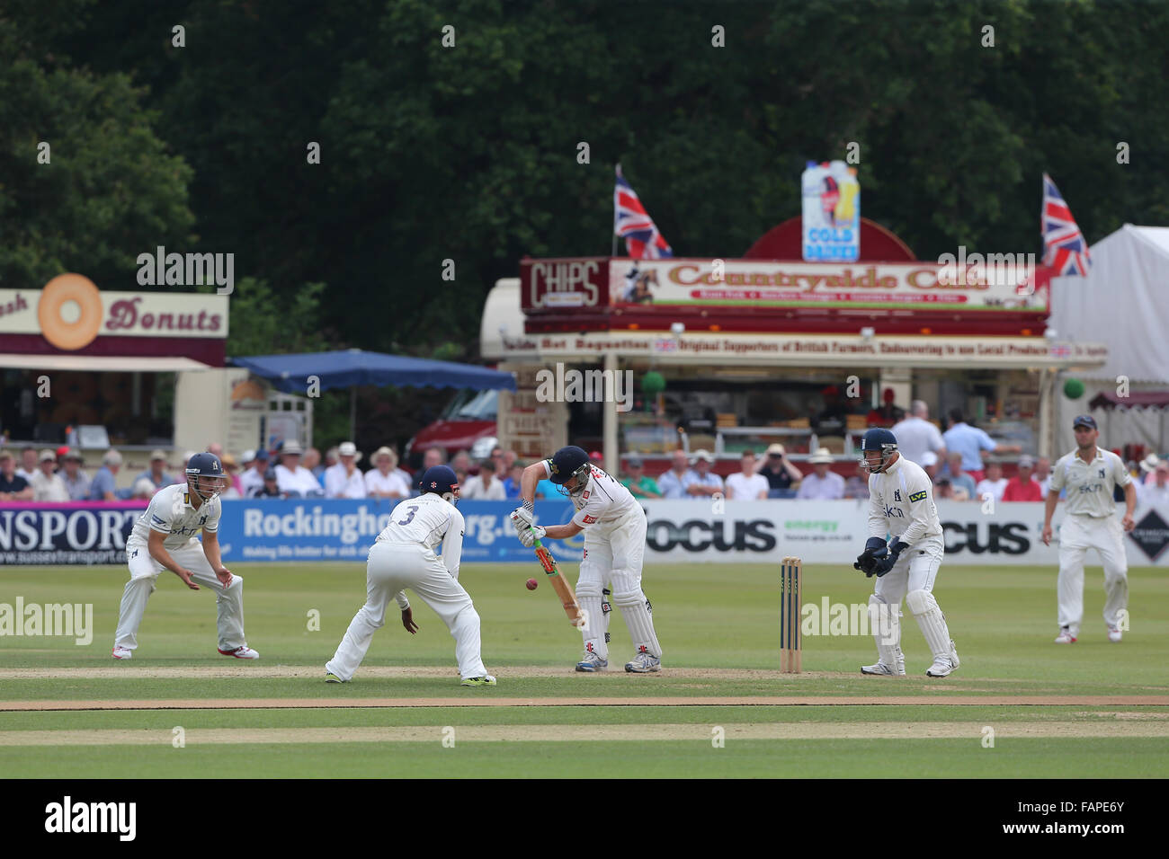 Genaral view of Sussex playing a cricket match at Horsham Cricket Club in West Sussex, Southern England. Stock Photo