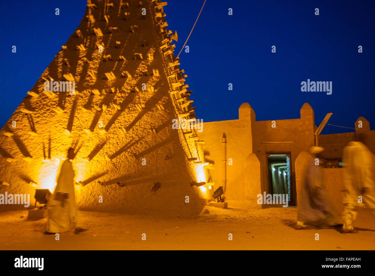 The main Timbuktu mosque lit up by night Stock Photo