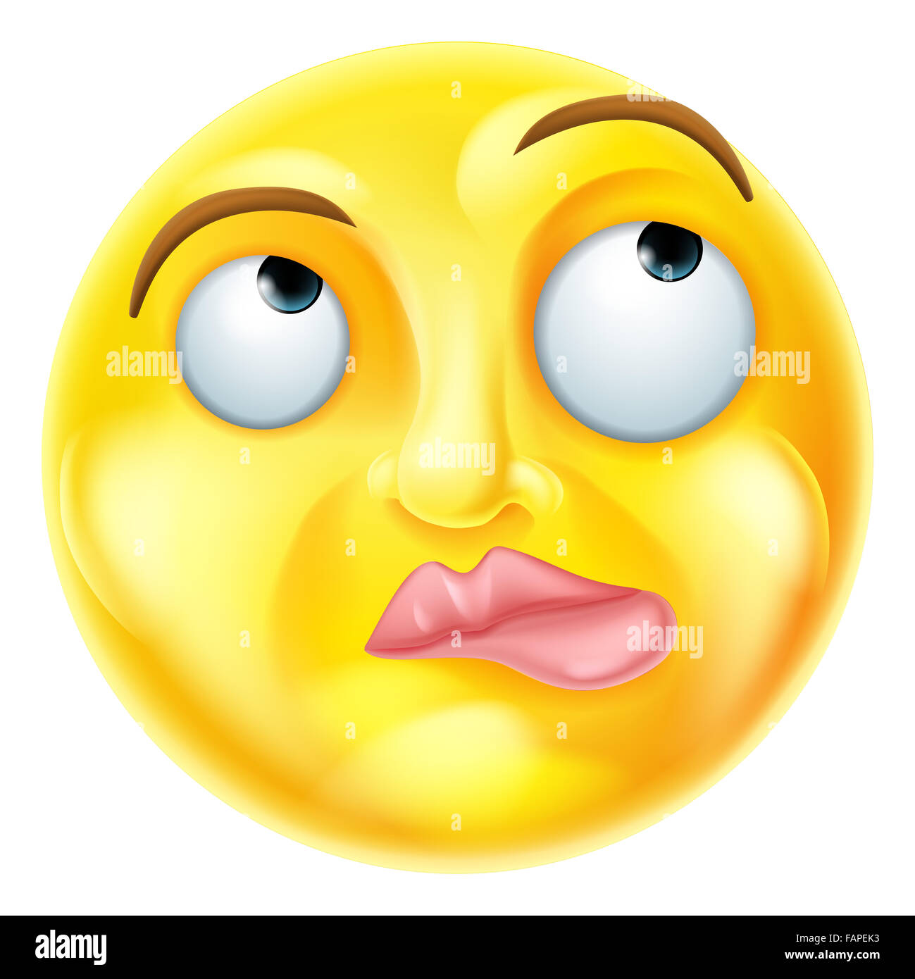 A thinking cartoon emoji emoticon smiley face character Stock Photo
