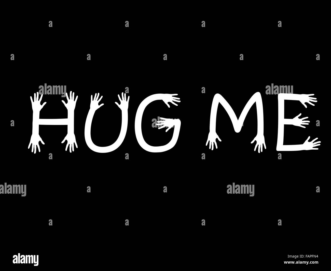 Hug me written in hand letters, black white vector Stock Vector Image