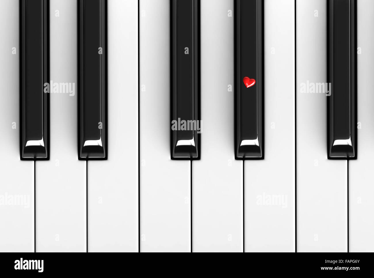 3d render of red heart over piano keys Stock Photo