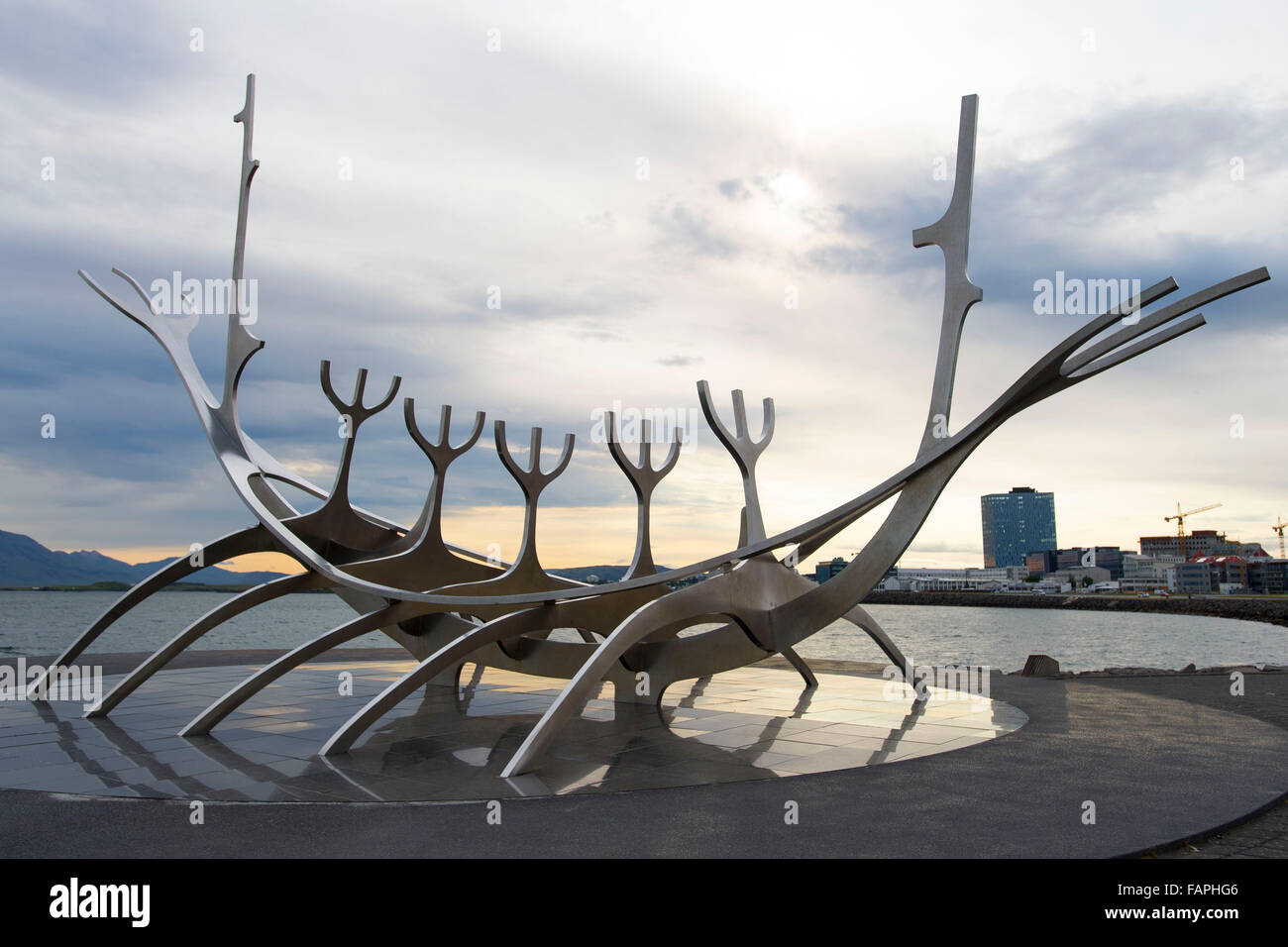 Sun Voyager sculpture by Jón Gunnar Árnason in Reykjavík, Norway. Stock Photo