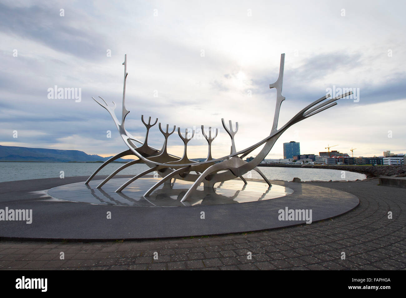 Sun Voyager sculpture by Jón Gunnar Árnason in Reykjavík, Norway. Stock Photo