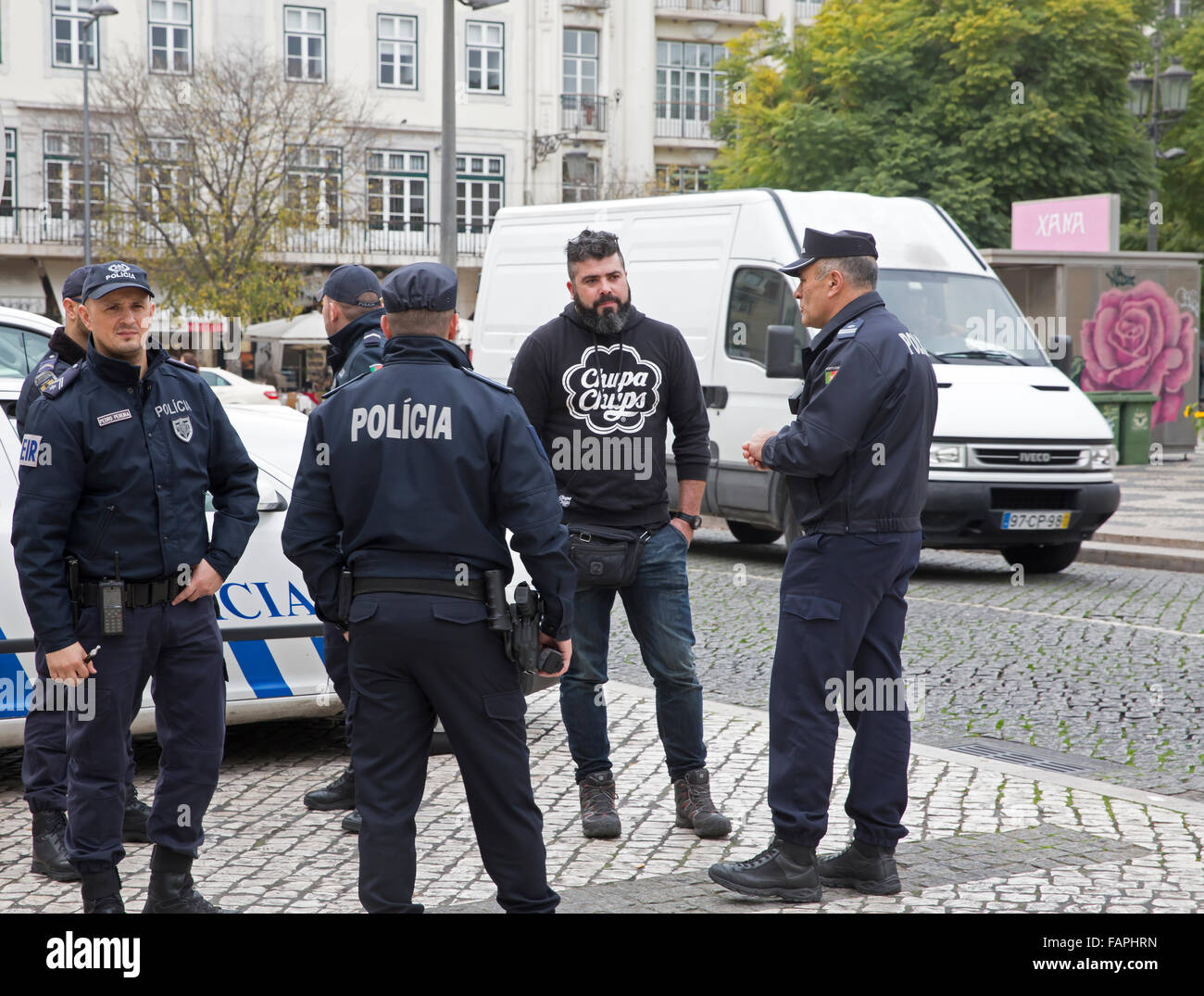 A group of police officers on patrol in Lisbon Portugal Stock Photo