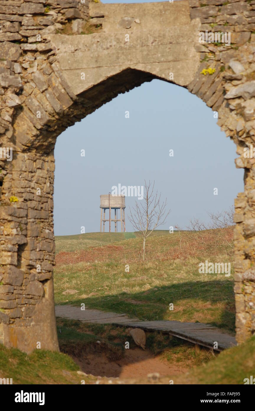 A view through the ruins  and archway of Pennard Castle Stock Photo