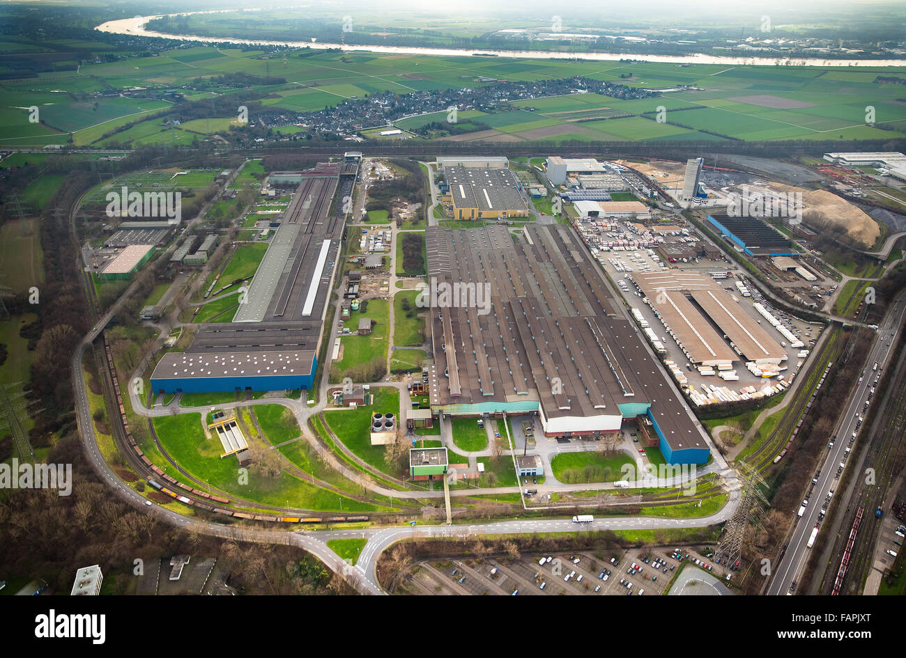 Aerial view, ThyssenKrupp Steel, Ingelheim, Ingelheim DPD Depot, Duisburg, Ruhr region, Nordrhein-Westfalen, Germany, Stock Photo