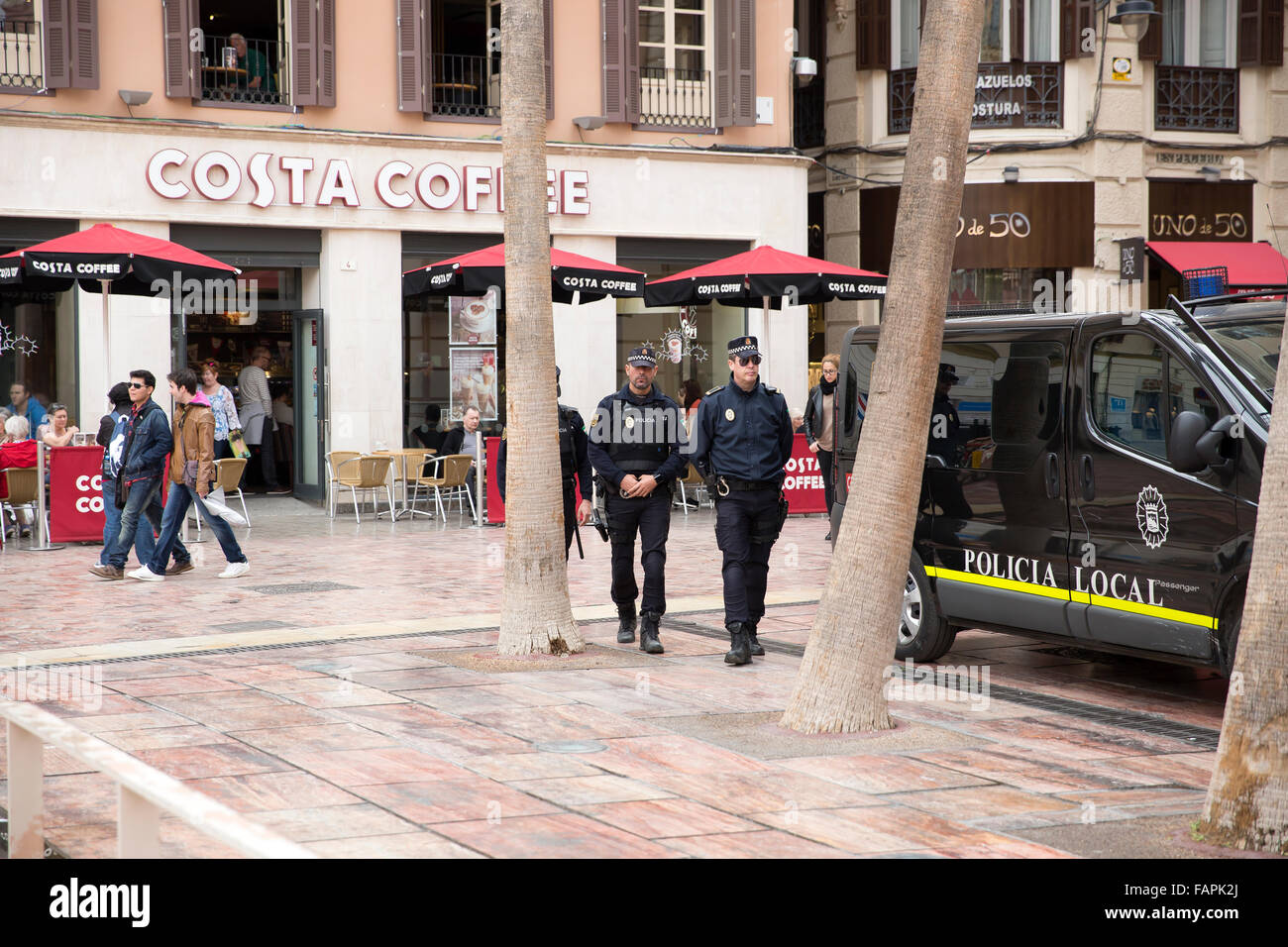 Police officers outside costa coffee shop in Malaga Stock Photo Alamy