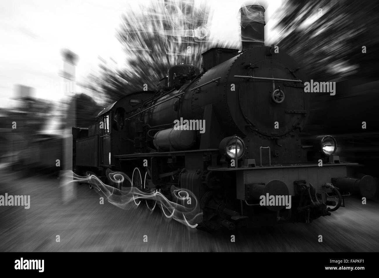 Old train in motion Stock Photo