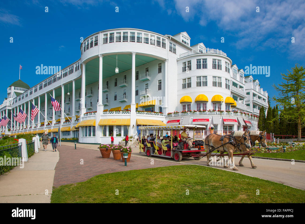 Historic Grand Hotel on resort island of Mackinac Island Michigan built in 1886-87 Stock Photo